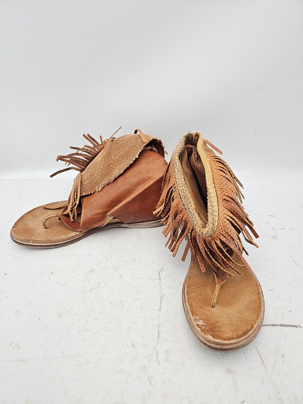 Free People Brown Leather Fringe Sandals